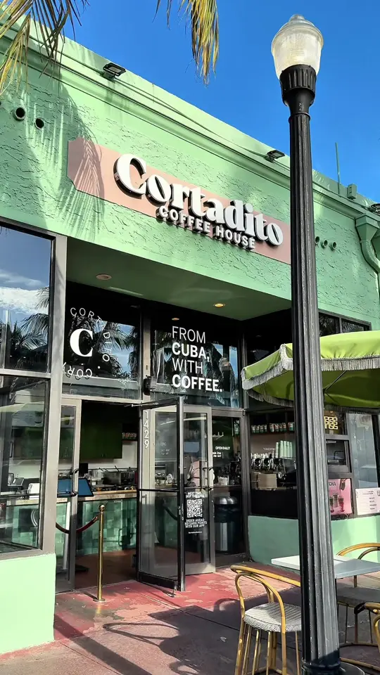 Cortadito Coffee House in Miami showing review, visit, coffee, tres leches iced coffee, food, tequeños, ham & cheese empanada, video by alexanderspencerr on TikTok