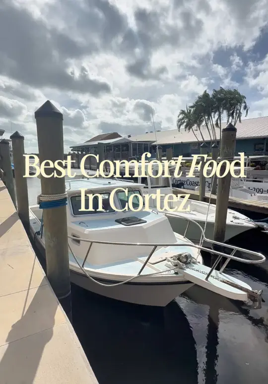 Cortez Kitchen in Cortez showing fresh seafood, crispy brussels sprouts, fresh clams in garlic cream sauce, scallop risotto, dockside chick n’ rice, waterfront views, live music, video by eatlocalflorida on TikTok