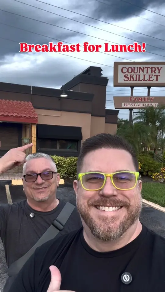  in Florida showing food, bacon cheeseburger, breakfast sandwich, onion roll, video by Jeff and Mark Exploring on Facebook