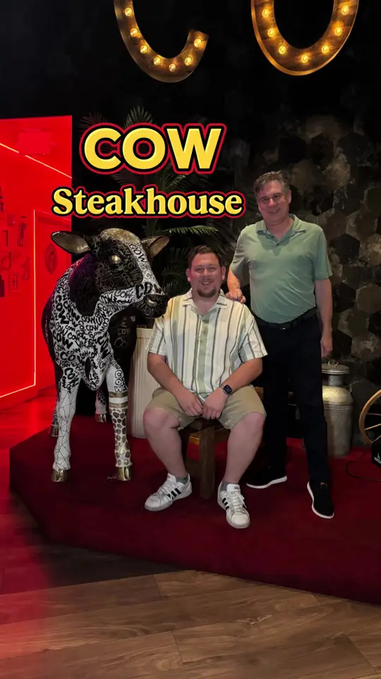 Cow Steakhouse in Kissimmee showing review, steak, cocktail, video by justpotus on TikTok
