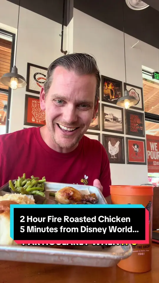 Cowboy Chicken in Kissimmee showing restaurant visit, chicken, dark meat chicken, sides, tex mex chicken tacos, churros, video by walruscarp on TikTok