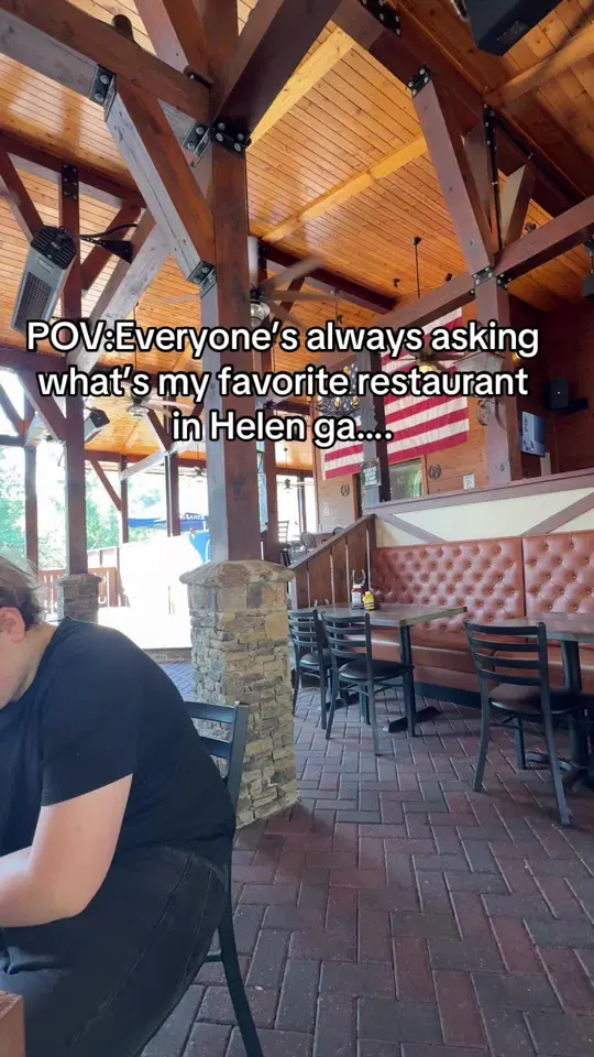 Cowboys & Angels Restaurant in Helen showing visit, burger, video by hotflashtts on TikTok