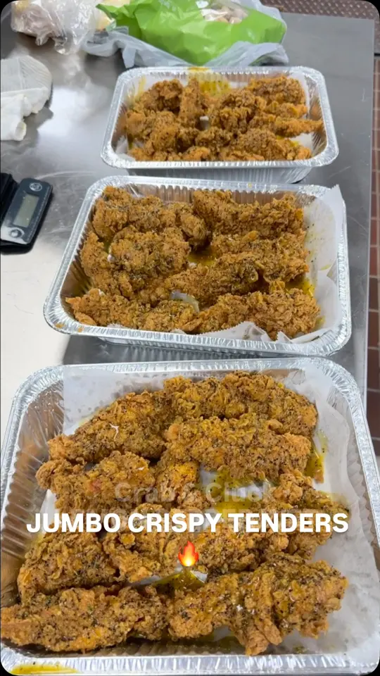 Crab & Cluck in Decatur showing chicken tenders, lemon pepper wet, video by Crab & Cluck on Facebook