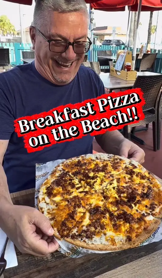 Crabby's Bar & Grill Clearwater in Clearwater showing breakfast, bacon, omelette, breakfast pizza, video by Jeff and Mark Exploring on Facebook