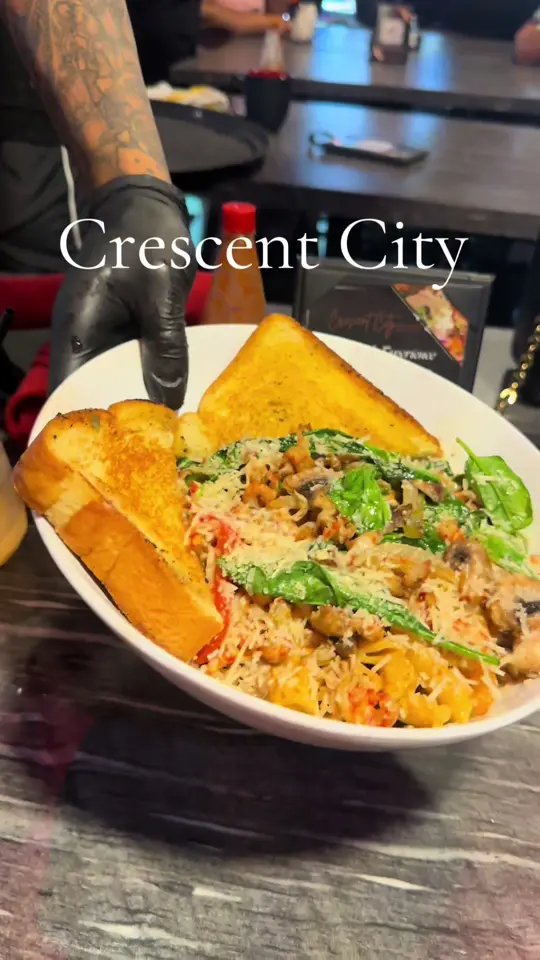 Crescent City Kitchen in Atlanta showing review, visit, seafood jambalaya pasta, video by benas_queendom on TikTok