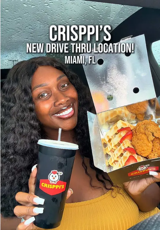 Crisppi's | Miami in Miami showing review, creative chicken sandwiches, chicken & waffles, baked chicken meals, crispy fried chicken, sweet thai chili chicken sandwich, strawberries & cream chick, video by theashsarai on TikTok