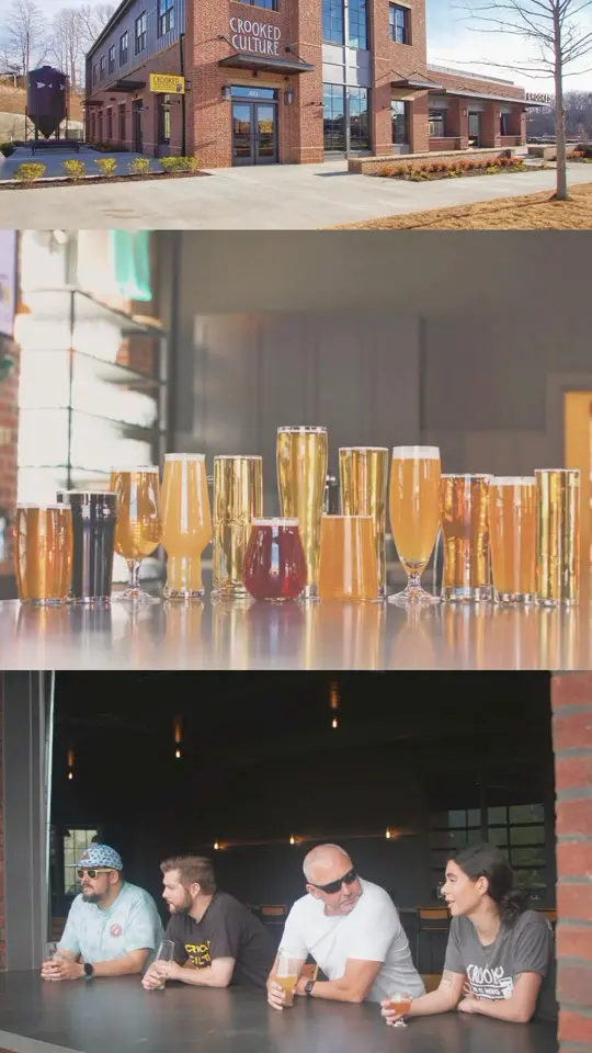 Crooked Culture Brewing in Cumming showing brewery, taproom, beer, video by Suwanee Magazine on Facebook