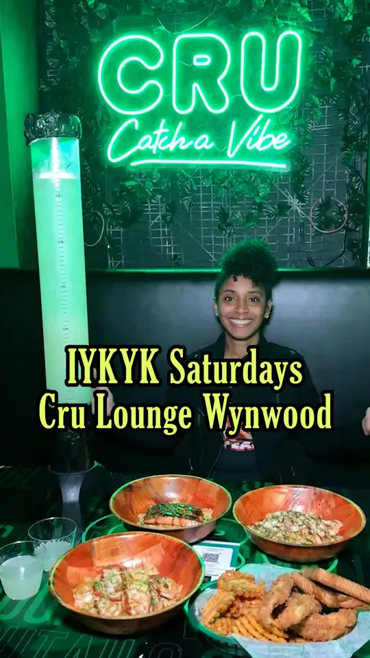 Cru Lounge Wynwood in Miami showing happy hour, drinks, video by brieatsmiami on TikTok