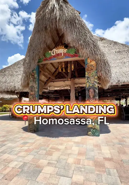 Crump's Landing in Homosassa showing fresh seafood, signature cocktails, bang bang shrimp, smoked fish dip, caribbean catch, video by eatlocalflorida on TikTok