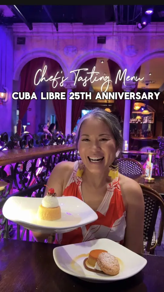 Cuba Libre Restaurant & Rum Bar in Orlando showing restaurant visit, chef's tasting menu, throwback menu, anniversary celebration, video by eatswithalicia on TikTok