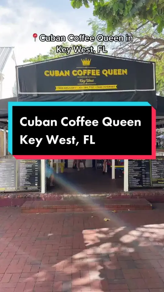 Cuban Coffee Queen Downtown (Southard And Duval) in Key West showing review, visit, coffee, smoothie, food, cuban mix sandwich, video by whatrvdoing on TikTok
