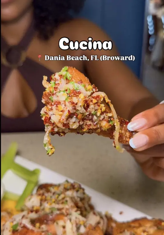 Cucina Dania Beach in Dania Beach showing garlic rolls, sicilian chicken wings, mjs pepperoni with mike’s hot honey, chicken picatta, rigatoni bolognese, cannoli, video by hughesa03 on TikTok