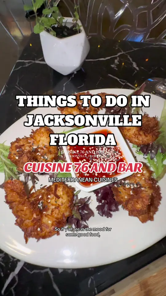 Cuisine 76 in Jacksonville showing review, visit, food, mediterranean dishes, drinks, cocktails, video by laurynxtravels on TikTok
