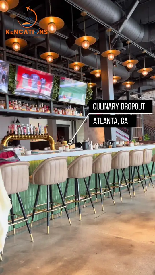 Culinary Dropout in Atlanta showing review, popcorn shrimp, wings, cocktails, bar atmosphere, video by mivni.k on TikTok