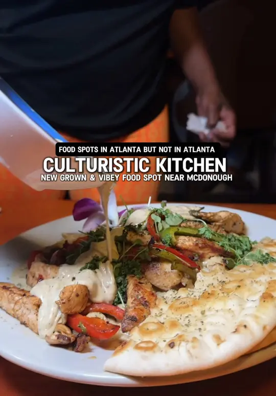Culturistic Kitchen in McDonough showing fried chicken, fried snapper, jerk wings, cocktails, karaoke night, video by _sunshineeats on TikTok