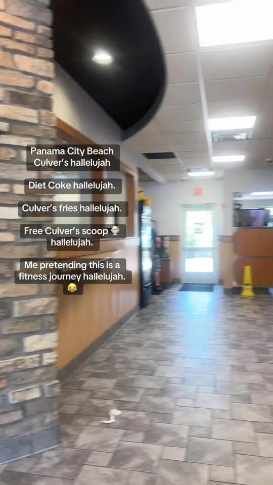 Culver’S in Panama City Beach showing review, grilled chicken sandwich, culver’s deluxe double cheeseburger basket, fries, diet coke, free ice cream scoops, video by lovingpanamacitybeach on TikTok