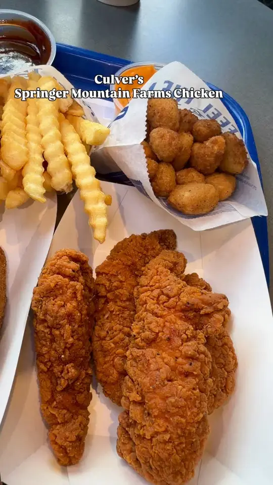 Culver’s in Suwanee showing food, chicken tenders, video by servinglooksatl on Facebook