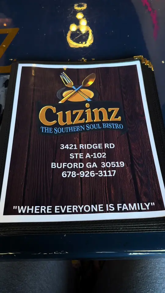 Cuzinz The Southern Soul Bistro in Buford showing review, visit, video by brandithebeautician on TikTok