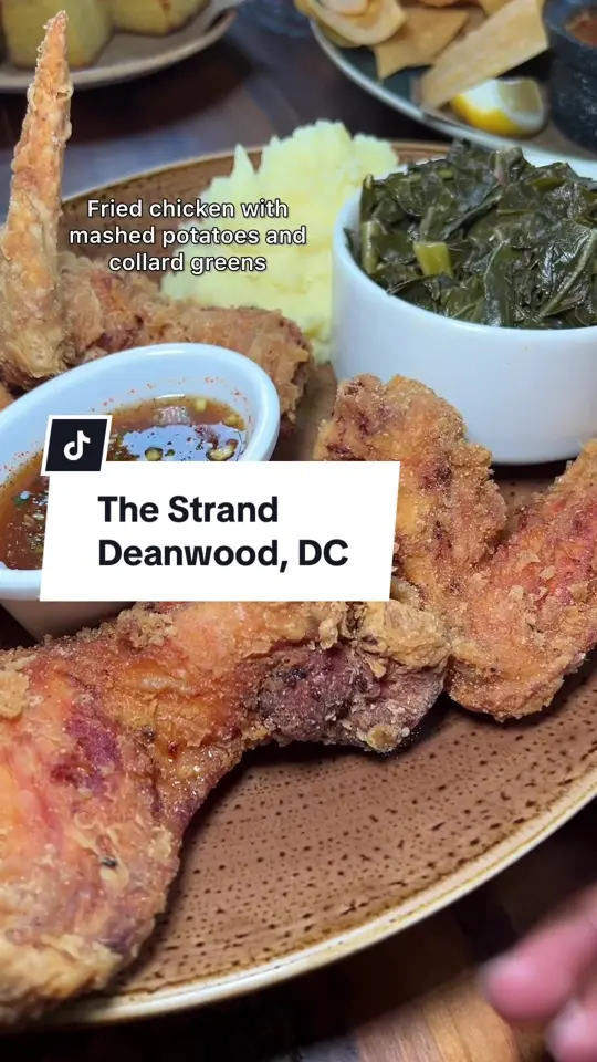 d.b.a in Orlando showing southern style food, fried chicken, greens, video by blackgirlsexploredc on TikTok