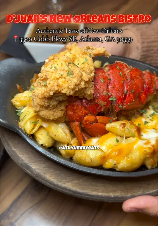 D'juan's Bistro in Smyrna showing new orleans-style food, seafood, lobster, shrimp, fried fish, fried rice, video by atl.yummyeats on TikTok
