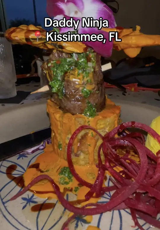 Daddy Ninja Restaurant in Kissimmee showing review, visit, food, daddy ninja roll, mar y tierra, video by itsryansreview on TikTok