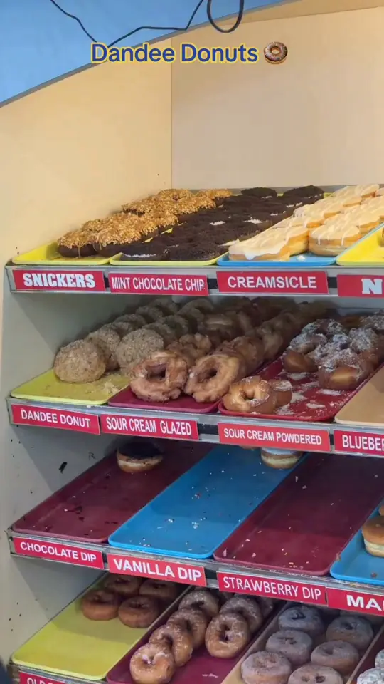 Dandee Donut Factory in Deerfield Beach showing review, pork roll egg & cheese sandwich, thick french toast, veggie omelette, donut sampler, video by Rachel Lindsay on Facebook