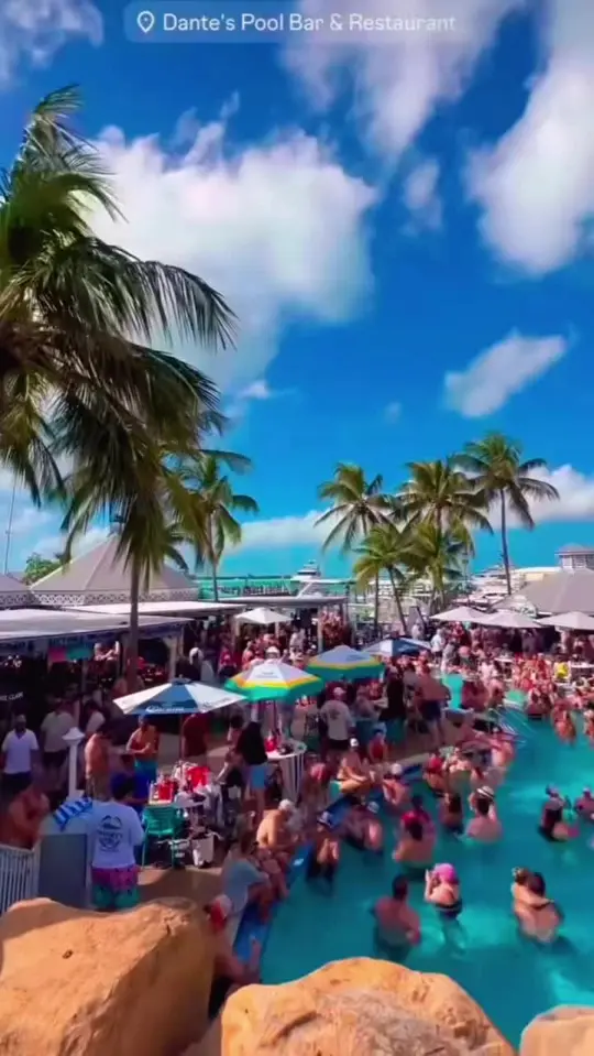 Dante's Key West Pool Bar & Restaurant in Key West showing atmosphere, pool party, video by danteskeywest on TikTok