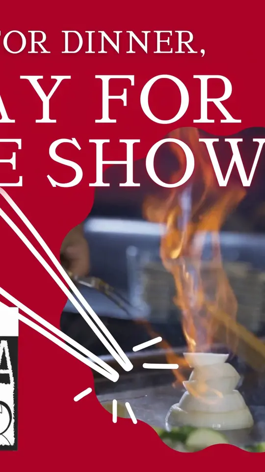 Daruma Japanese Steakhouse in Douglasville showing dinner show, hibachi chef, flying shrimp, onion volcanoes, video by Daruma Japanese Steakhouse on Facebook