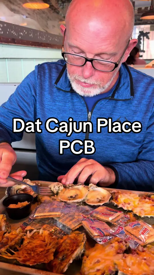 Dat Cajun Place Cafe in Panama City showing food, grilled oysters / food, chicken wings, video by lonoanderson on TikTok