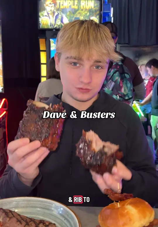 Dave & Buster's in Orlando showing food, new menu items, video by foodguyjack on TikTok
