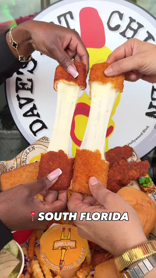 Dave's Hot Chicken in Miami showing mozzarella sticks, food review, video by peakacity on TikTok