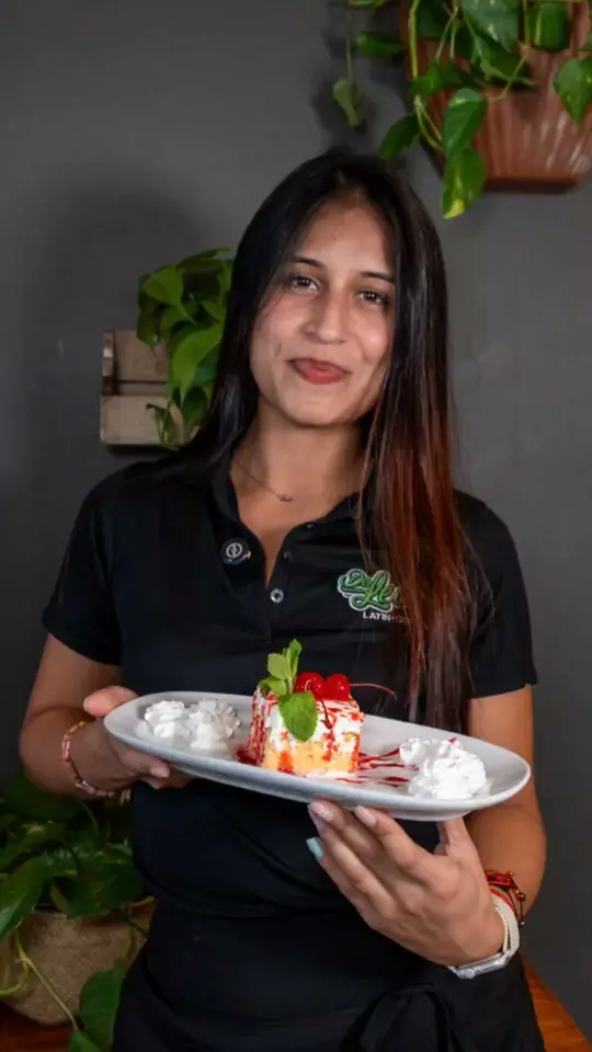 De Leon Latin Cocina in St. Augustine showing dessert, tres leches cake, video by De Leon Cocina on Facebook