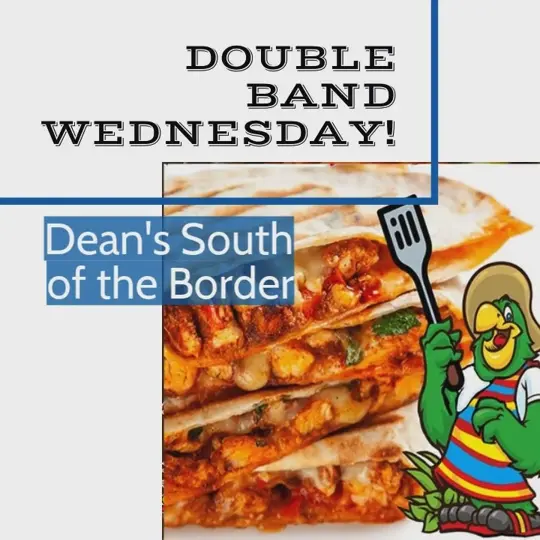 Dean's South of the Border in Punta Gorda showing menu items, clam strips appetizer, dean’s turkey cobb salad, crispy fried shell quesadilla, video by Dean's South of the Border on Facebook