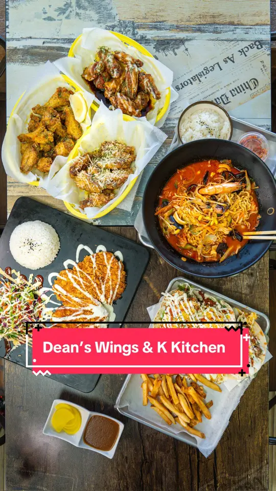 Dean's Wings & Korean Kitchen in Peachtree Corners showing restaurant visit, atmosphere, food, wings, video by cindyandpeti on TikTok