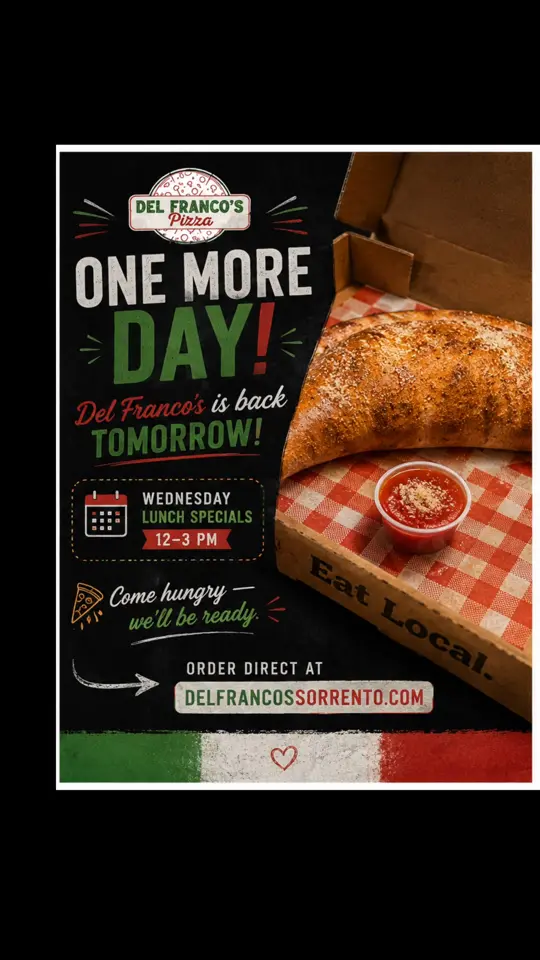Del Franco's Pizza in Sorrento showing restaurant, lunch specials, video by Del Franco's on Facebook