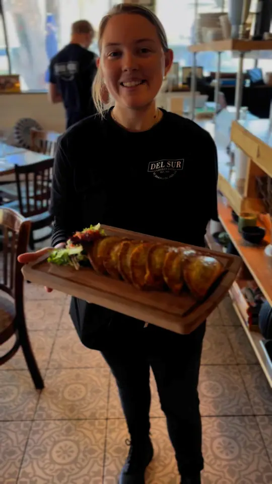 Del Sur Artisan Eats in St Simons Island showing lunch, restaurant visit, video by Del Sur Artisan Eats - Saint Simons Isla on Facebook