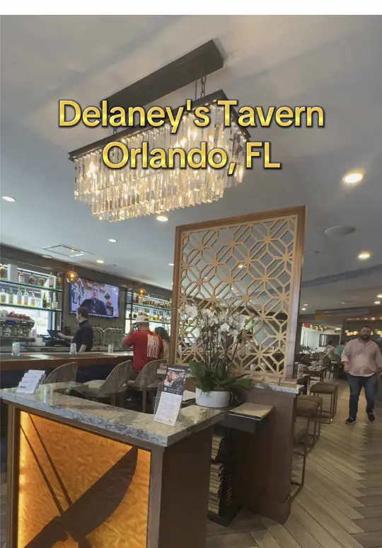 Delaney's Tavern in Orlando showing review, visit, elevated bites, cozy vibes, drinks, video by sunshinestateselling on TikTok