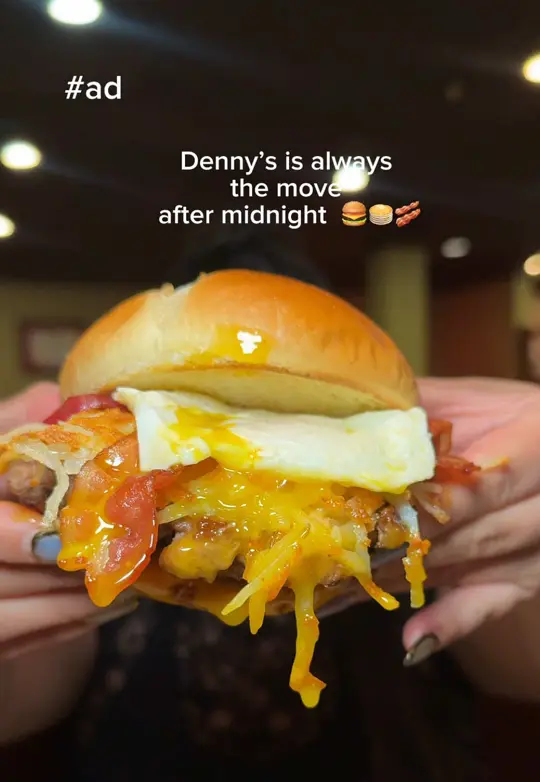 Denny's in Orlando showing food, pancakes / burger / breakfast, video by cboothang on TikTok