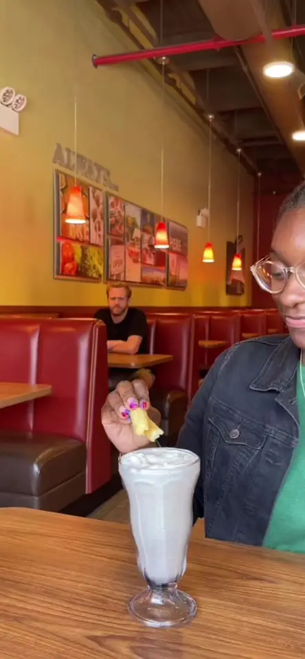 Denny's Restaurant in Miami Gardens showing food, fries dipped in milkshake, video by dennys on TikTok