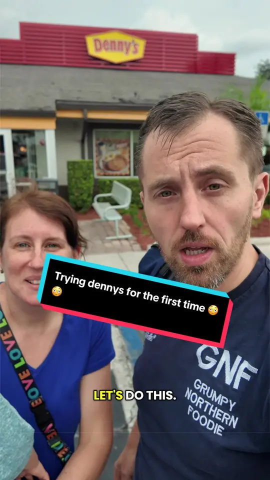 Denny's Restaurant in Palm Springs showing food review, breakfast, diner visit, video by grumpynorthernfoodie on TikTok
