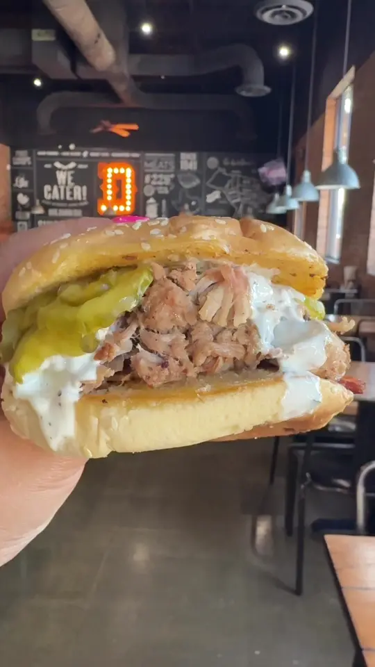 Dickey's Barbecue Pit in Kennesaw showing food, pickle ranch pulled pork sandwich combo, side dishes, pickle fries, side dishes, pickle okra, video by foodandtraveladdict on TikTok