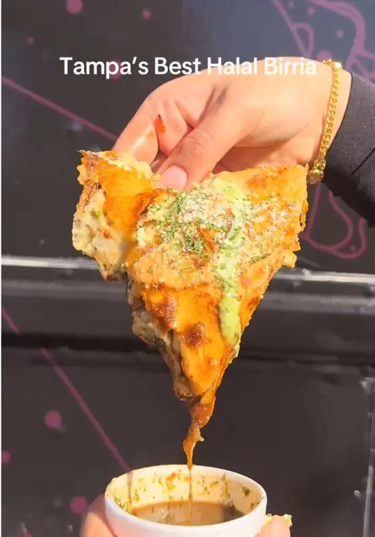 Dipped Birria Tacos in Tampa showing review, birria tacos, birria quesadilla, video by tampaiman on TikTok