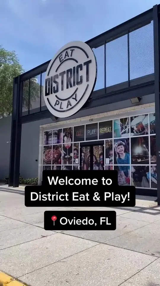 District Eat & Play in Oviedo showing visit, atmosphere, video by districtoviedo on TikTok