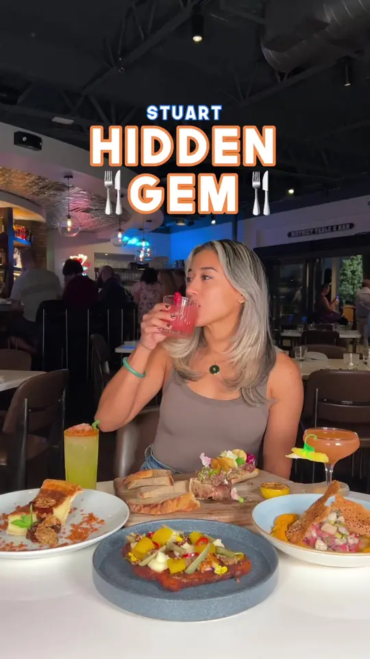 District Table and Bar in Stuart showing restaurant visit, flavor martin event, video by explorewithgg on TikTok
