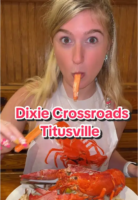 Dixie Crossroads in Titusville showing review, visit, decor, food, rock shrimp, video by acaicaitlin on TikTok