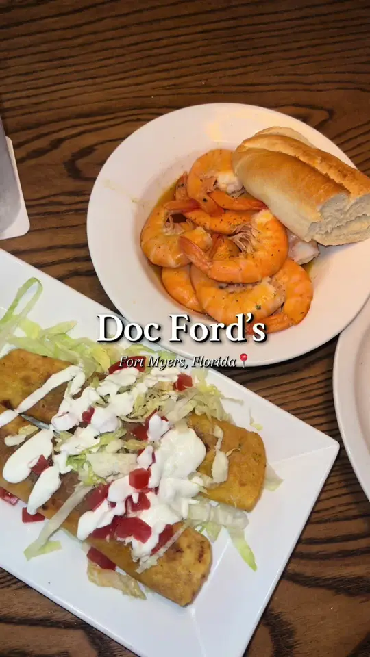 Doc Ford's Rum Bar & Grille - Ft. Myers Beach in Fort Myers Beach showing review, tomlinsons taquitos, yucatan chicken sandwich, the dinkin’s bay boil, video by eatwithbecks on TikTok