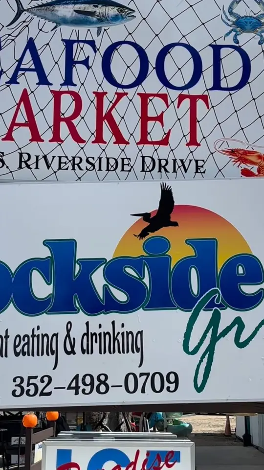 Dockside Grill at Steinhatchee River Inn and Marina in Steinhatchee showing sign installation, rebuilding, video by Steinhatchee River Inn and Marina on Facebook