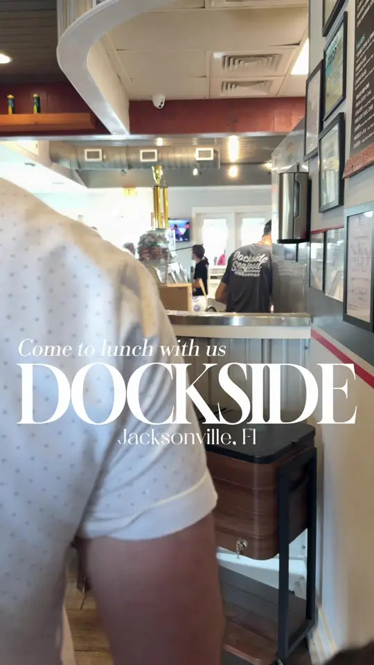 Dockside Seafood Restaurant Jax Beach in Jacksonville Beach showing review, blackened shrimp basket, twice baked potato, banging sauce, dinner on the water, video by destiny.works on TikTok
