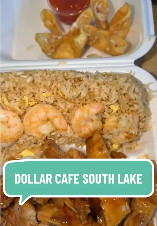 Dollar Cafe in Morrow showing food, wings, shrimp fried rice, video by tiambrya on TikTok