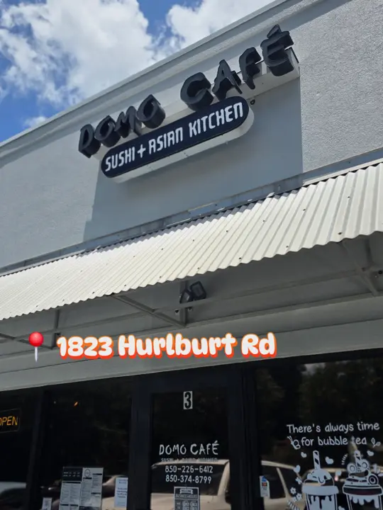Domo Café in Fort Walton Beach showing review, sushi rolls, bento boxes, desserts, video by eatingwithbrent on TikTok